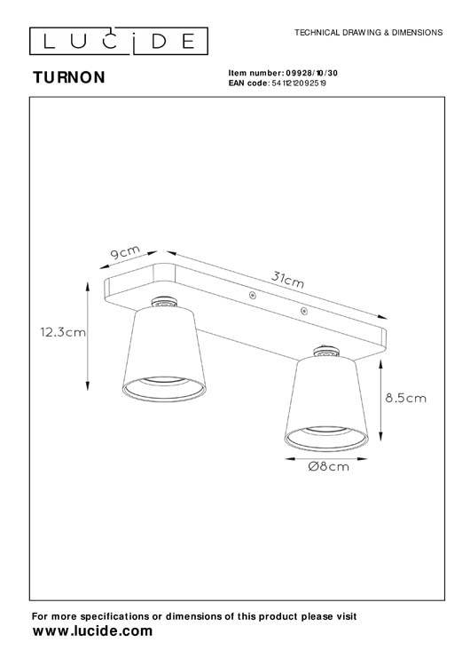 TURNON Spot Plafond  2xGU10/5W Noir / Or