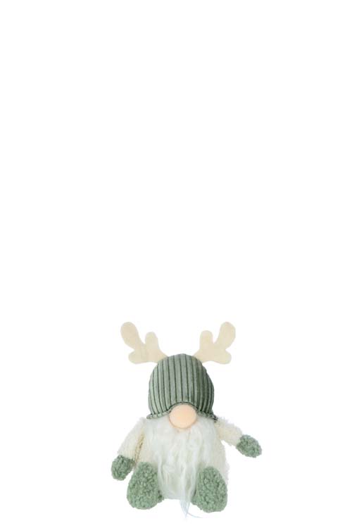 Gnome avec bois textile vert/beige petit 22 cm