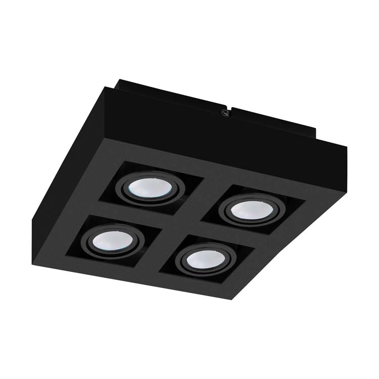 Opbouwspot - aluminium - dimbaar - GU10 - 4x5W - incl lamp - zwart - 345 lumen - 3000K