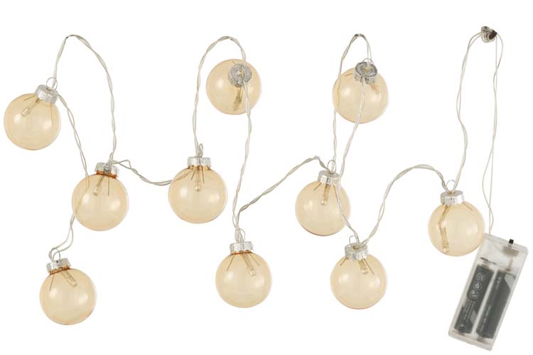 Slinger glazen kerstballen effen geel met verlichting - 10 ballen