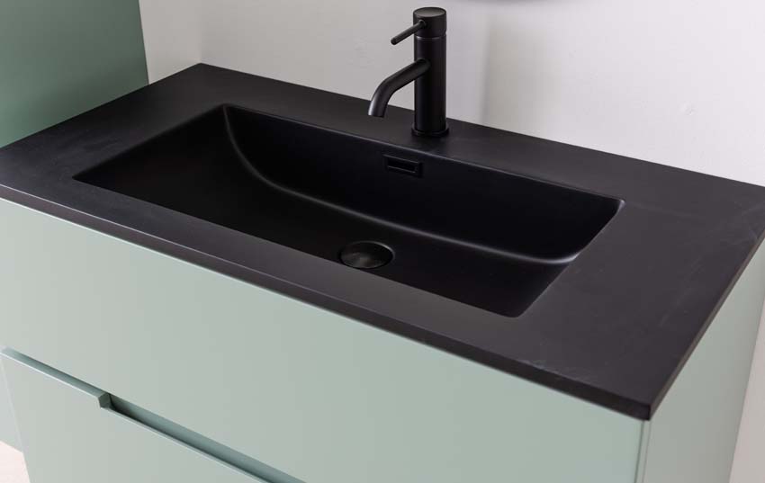 Meuble de salle de bain Truman gris-vert 900 mm lavabo noir mat