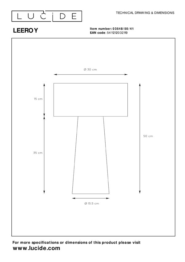 LEEROY - Lampe de table - Ø 30 cm - 1xE27 - Taupe