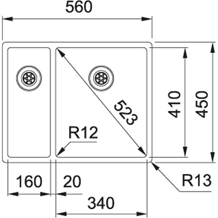 Franke cuve à affleurer, slimtop et à sous-encastrer 560x450mm lisse