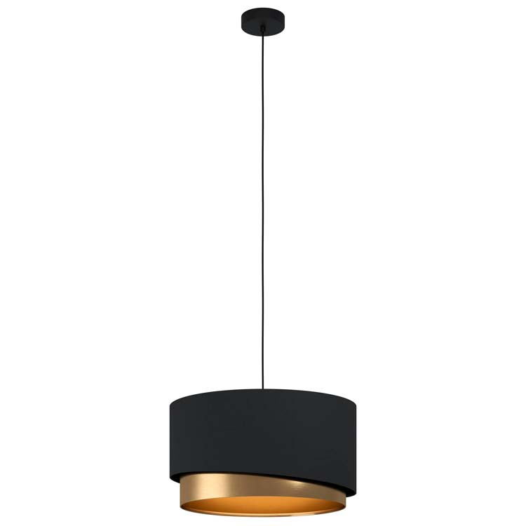 Hanglamp zwart/goud kap textiel diam 45cm E27 40W