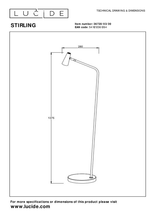 STIRLING - Oplaadbare Vloerlamp - Accu/Batterij - LED Dimb. - 1x3W 2700K - 3 StepDim - Zwart