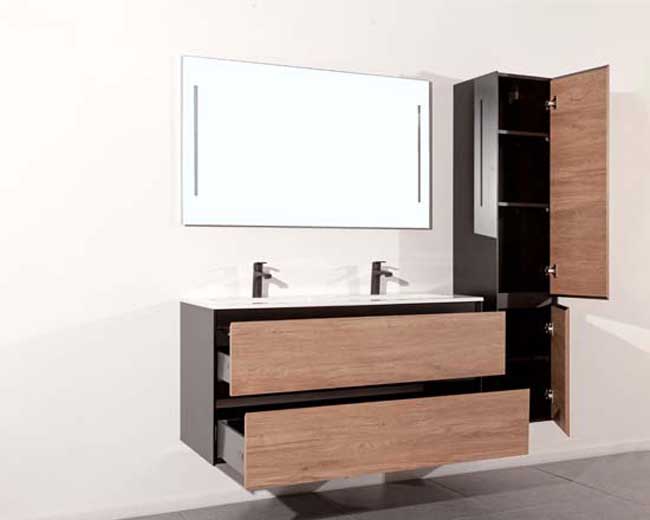 Meuble salle de bain Molly 1200mm aspect bois - lavabo mat