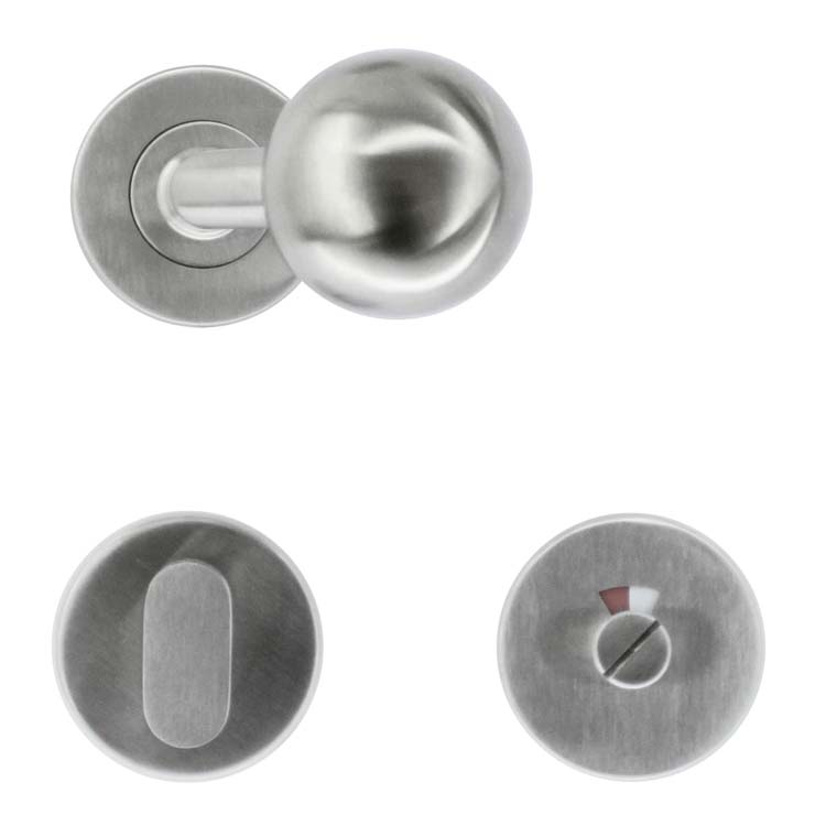 Poignée de porte boule 50mm inox plus avec serrure toilette