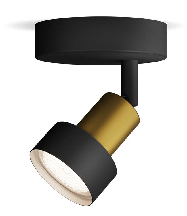 Spot plafond/mur - dimmable - GU10 - 1x5W - lampe excl - noir/dorée