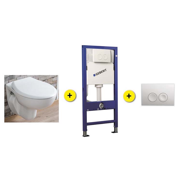 Toiletset Senne wit incl wc-bril + inbouwres UP100 + drukplaat wit