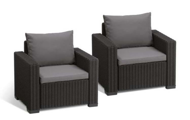 Set de 2 fauteuils de jardin avec coussins