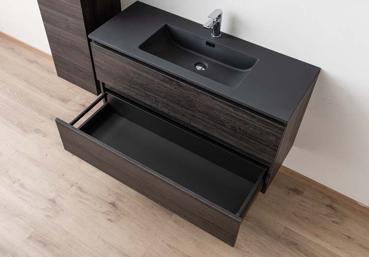 Meuble de salle de bain Dotan chêne foncé 1200 mm  lavabo mat noir