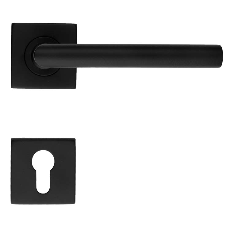 Poignée de porte carré belluno 16mm  noir rosace cylindre