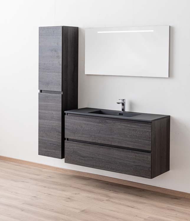 Meuble de salle de bain Dotan chêne foncé 1200 mm  lavabo mat noir