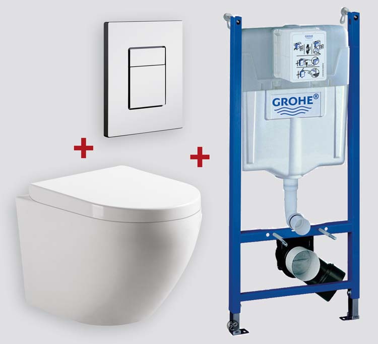Toiletset Gary wit incl wc-bril +inbouwres Grohe Solido +drukplaat wit