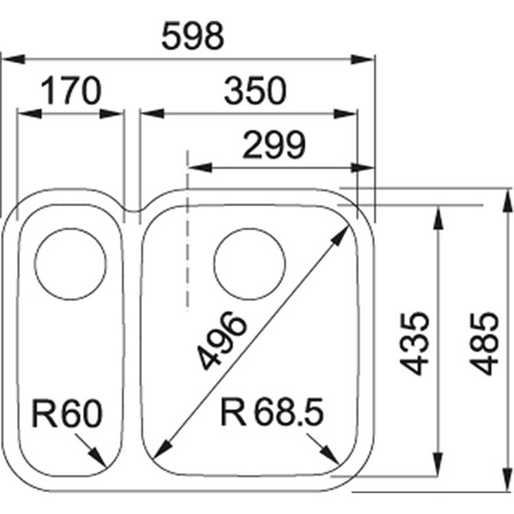 Franke évier à sous-encastrer Ariane 1+1/2 597x485mm lisse egou droite