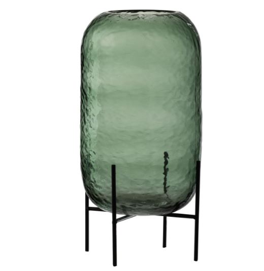 Vaas op voet rond oneffen glas groen large H38cm