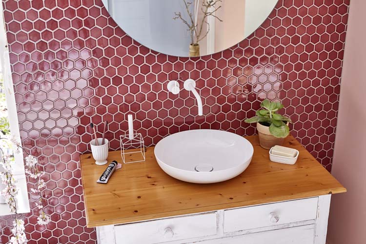 Mosaïque hexagone bordeaux gloss 32,5 x 28,1 cm