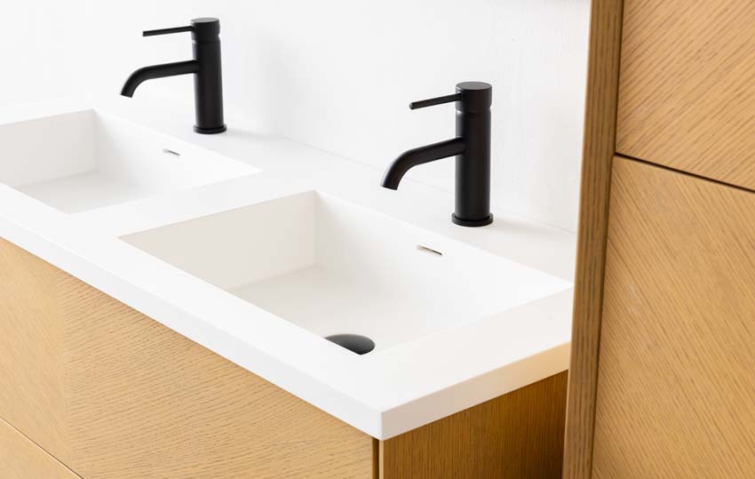 Meuble de salle de bain Waldorf chêne 1200 mm lavabo double solid surface