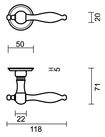 Poignée de porte bronze Adria 12cm