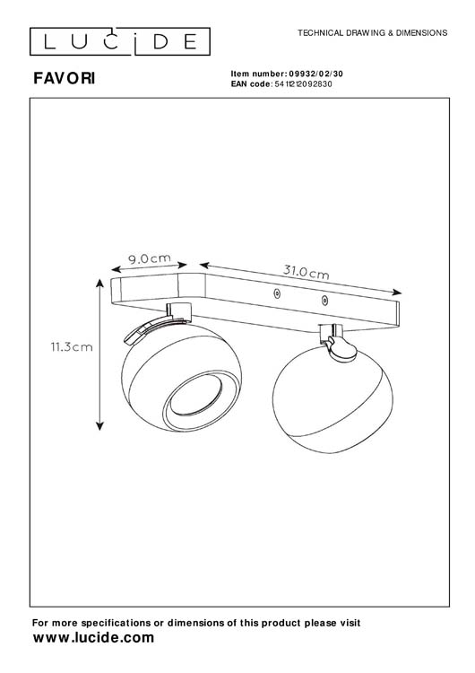 Spot plafond - 2xGU10 - Noir - Ronde