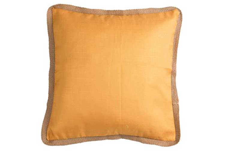 Coussin avec bord paille polyestre orange/rose