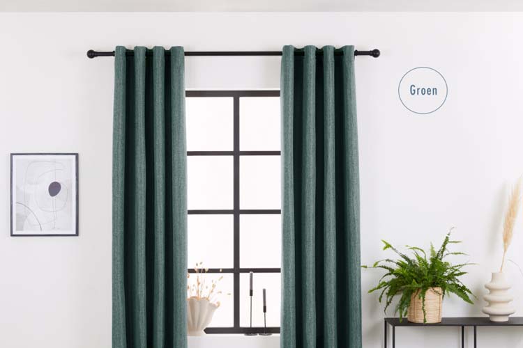 Rideau occultant luxe tissé vert 150x260cm avec anneaux