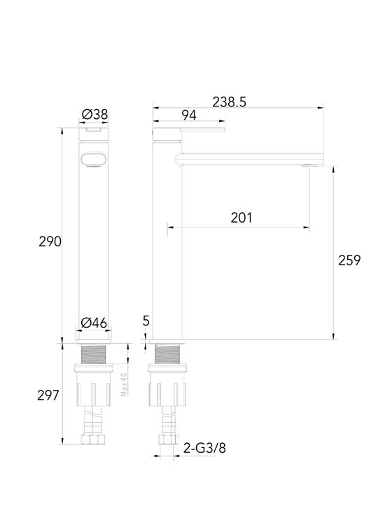 Wastafelkraan Henriqua verhoogd inox