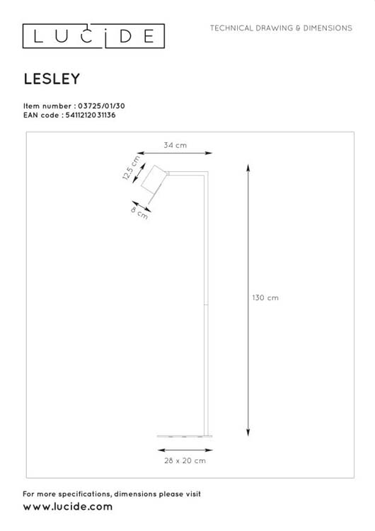 Lucide LESLEY - Lampadaire / lampe de lecture - 1xGU10 - Noir