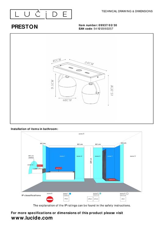 Plafondspot Badkamer - 2xGU10 - IP44 - Zwart