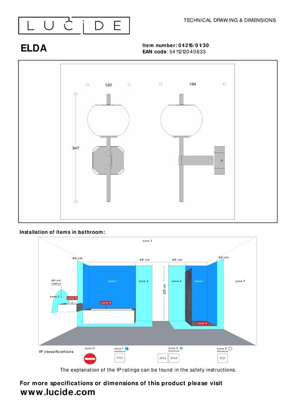 ELDA - Applique murale Salle de bains - 1xG9 - IP44 - Noir