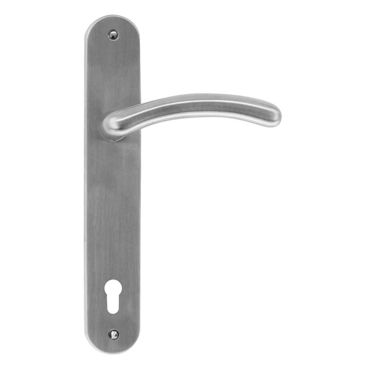 Poignée de porte andria look inox sur bouclier avec cylindre