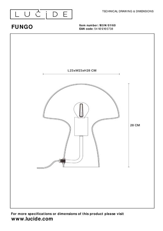 Lucide FUNGO - Lampe de table - 1xE27 - Transparent