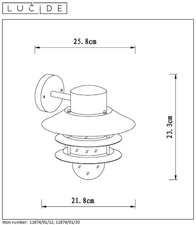 Lucide ZICO - Applique murale Extérieur - Ø 21,8 cm - E27 - IP44 - Noir