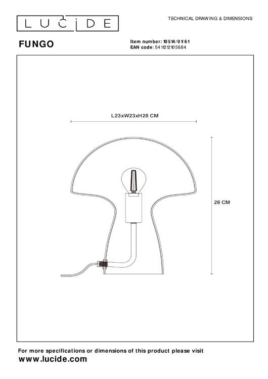 Lucide FUNGO - Lampe de table - 1xE27 - Opalin