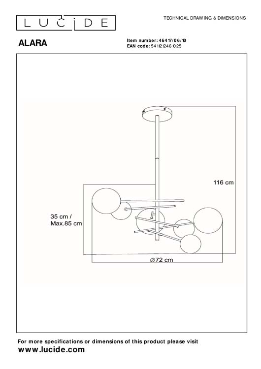 Lucide ALARA - Hanglamp - Ø 72 cm - LED - G4 - 6x1,5W 2700K - Goud