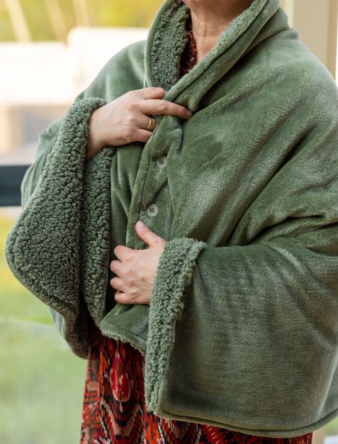 Poncho plaid Rotterdam olive met knopen 75 x 150 cm