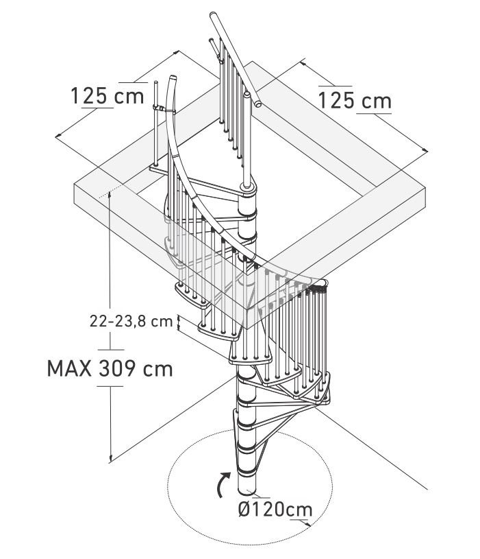 Escalier en colimaçon hêtre Merzig 120cm