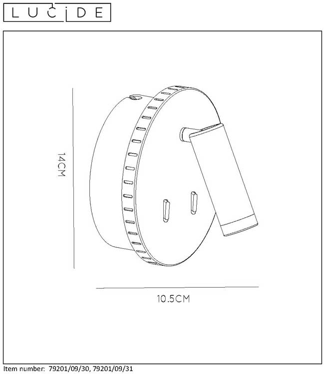 Lucide BENTJER - Wandlamp - Ø 14 cm - LED - 1x6W 3000K - Zwart