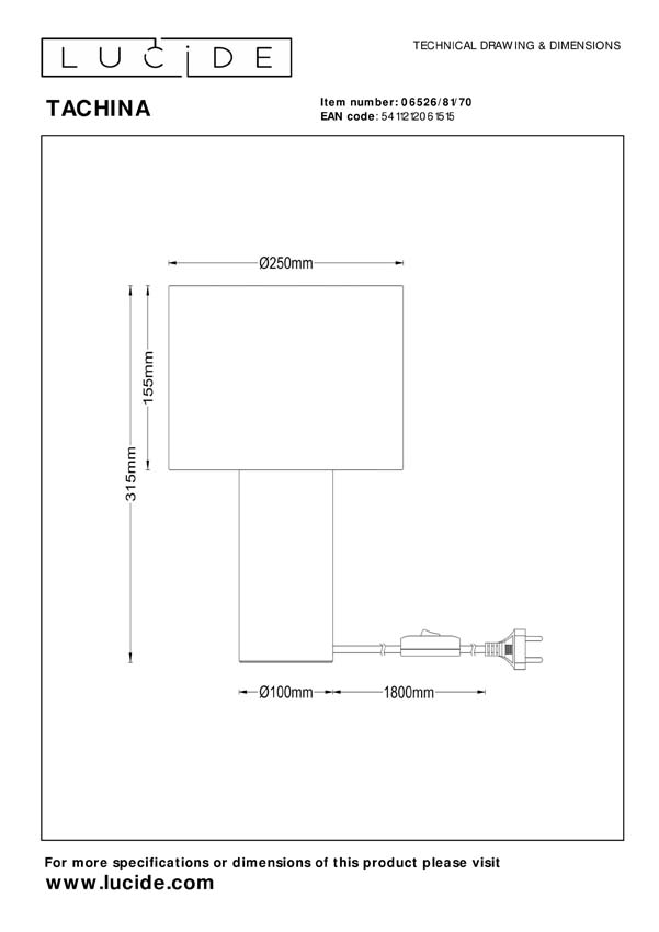 Lucide TACHINA - Tafellamp - 1xE27 - Naturel