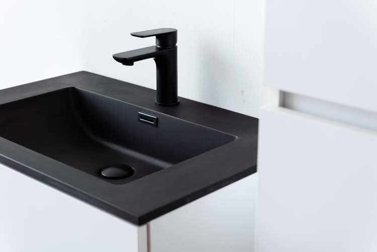 Meuble Pia blanc mat 700 mm lavabo noir