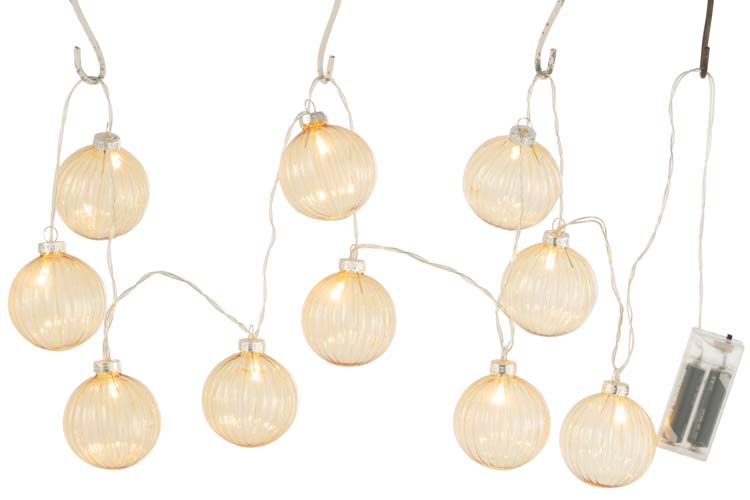 Slinger geribbeld geel glas met verlichting - 10 ballen