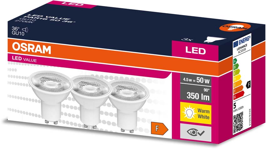 Led lamp osram GU10 set 3 stuks 350 lumen warm wit licht