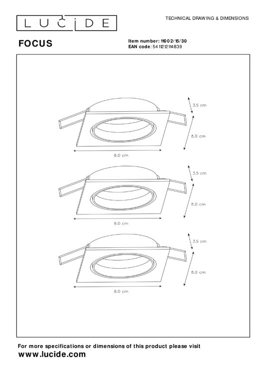 FOCUS Inbouw Vierk LED 3xGU10/5W 3000K 8/8/10.5