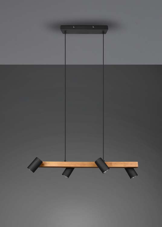 Hanglamp Marlie Zwart/Hout 4xGU10