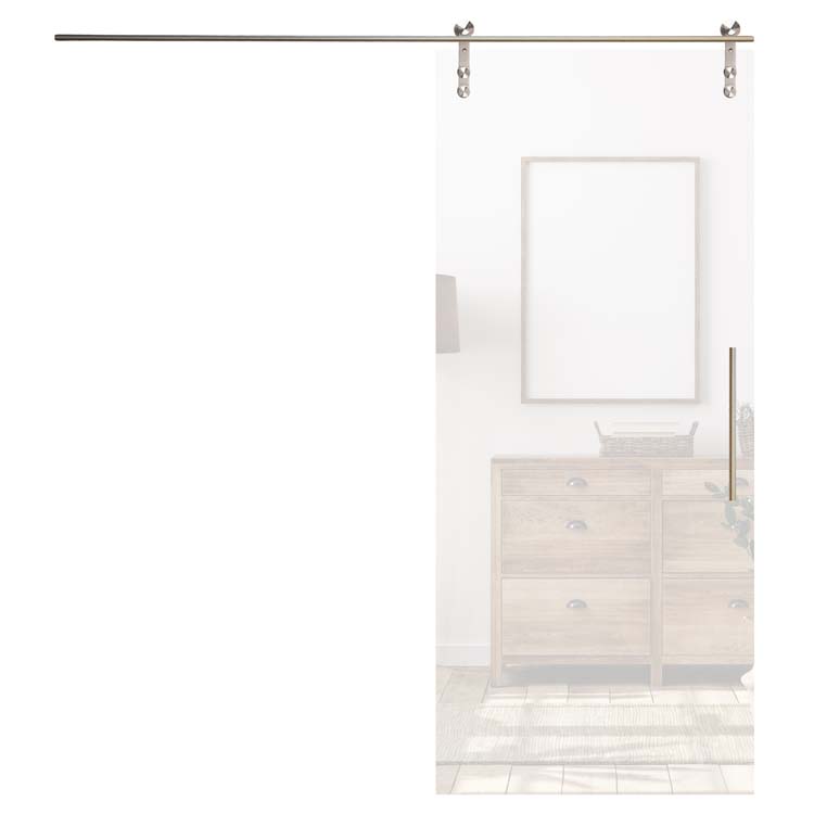 Porte coulissante verre sécurit 8mm mat+rail et tirant ronde inox 40cm