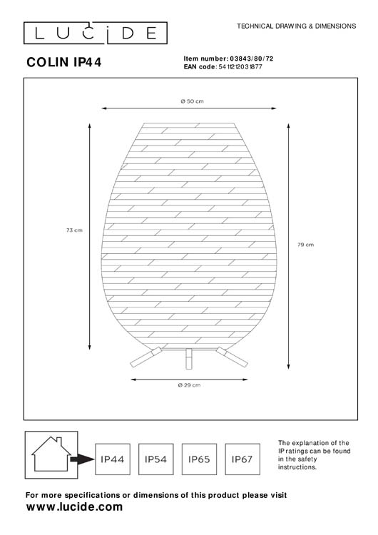 Lucide COLIN IP44 - Oplaadbare Vloerlamp Buiten - Accu/Batterij - LED - 1x3W 3000K - IP44 - 3 StepDim - Licht hout