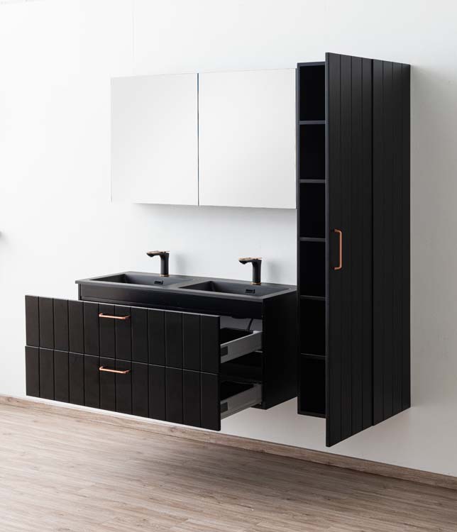 Meuble de salle de bain Jesper noir mat 1200 mm avec poignée cuivre