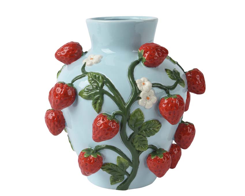 Vase Fruity fraise dolomite bleu 26cm