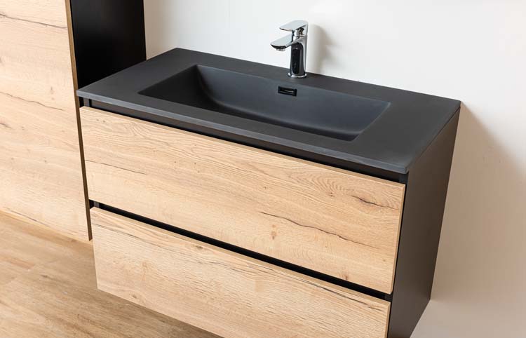 Meuble de salle de bain Dotan chêne chêne/noir 900 mm lavabo mat noir