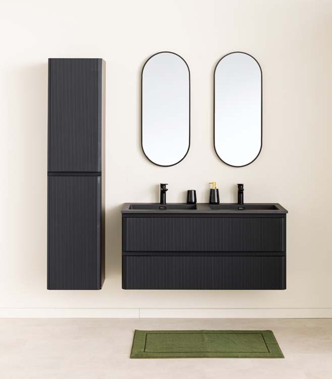 Meuble de salle de bain Julia noir mat 2 tiroirs 1200 mm lavabo noir